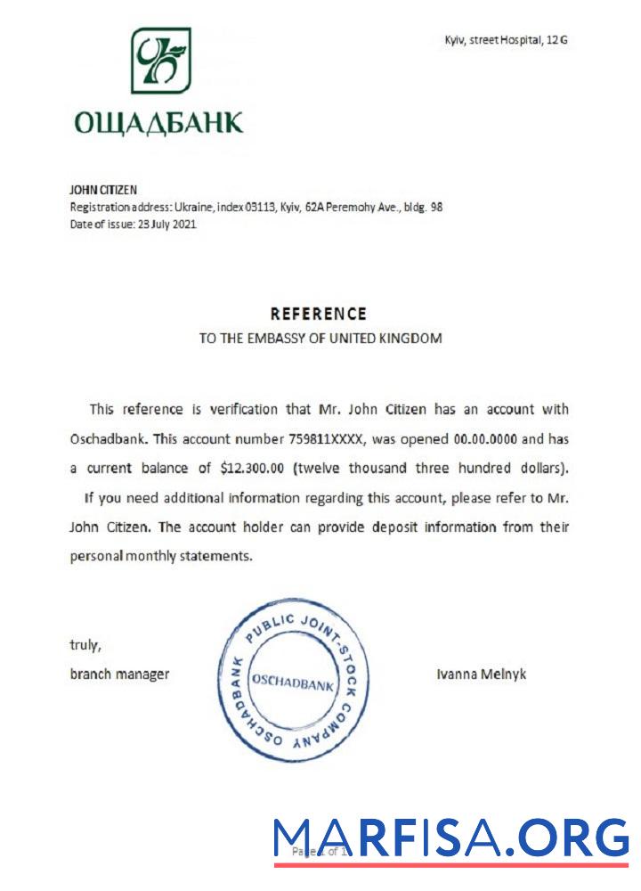 Realistic Ukraine Oschadbank reference template